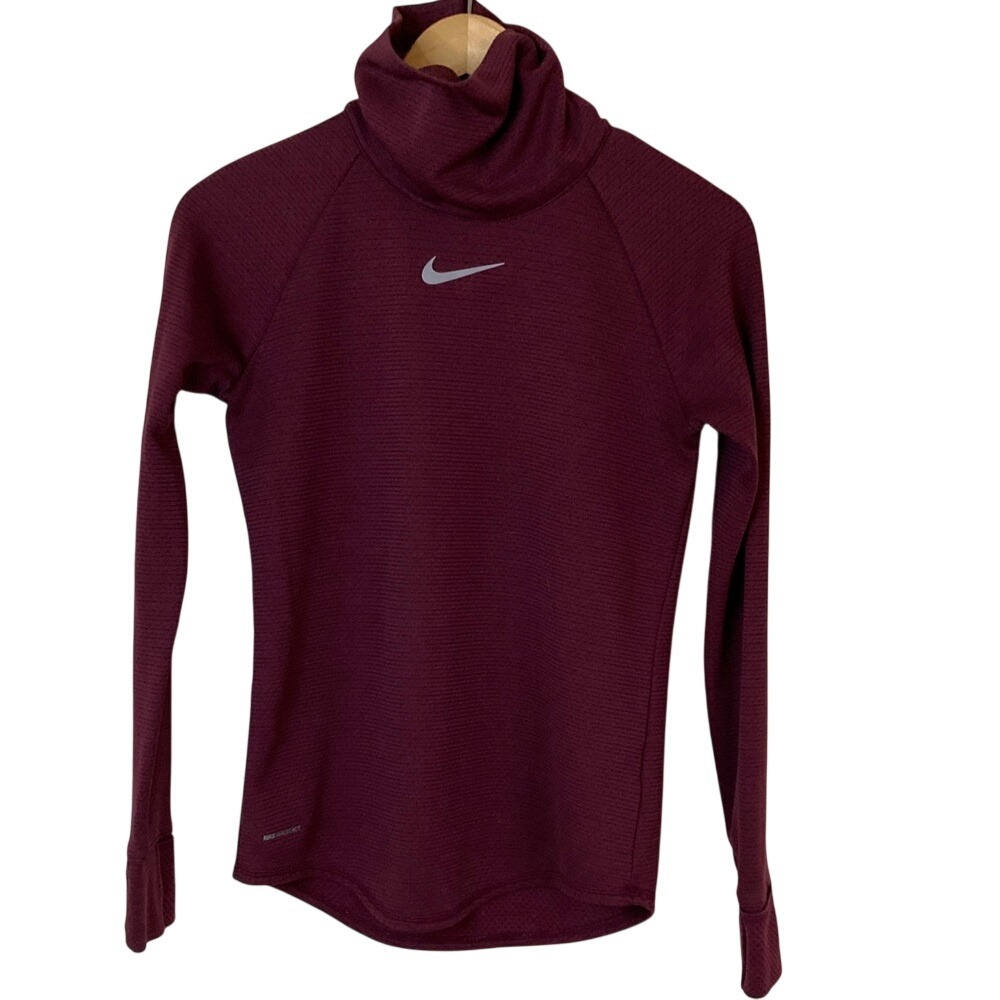 Nike Womens Aeroreact Maroon Turtleneck‎ Long Sleeve Top Size Small Athletic